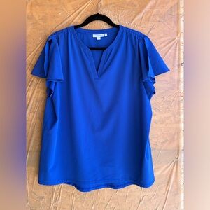 Chico’s Flutter Short Sleeve, Notched V-Neck Blouse in Cobalt Blue Size 14 (2.5)